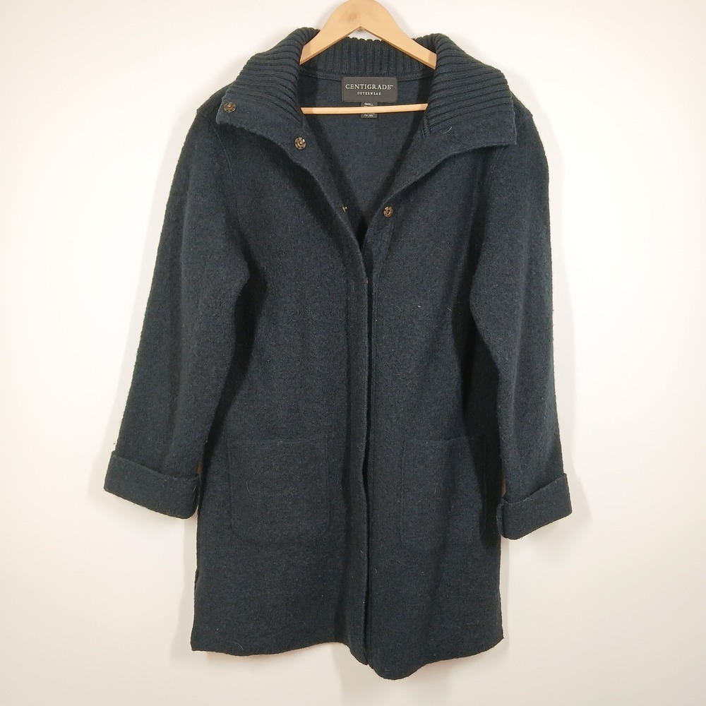Centigrade Coat Womens Small Black 100% Wool Shawl Collar Classic Winter